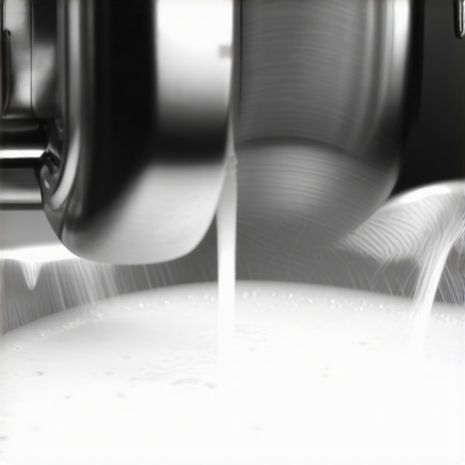 A barista using a steam wand to create a whirlpool of glossy microfoam in a silver milk pitcher.