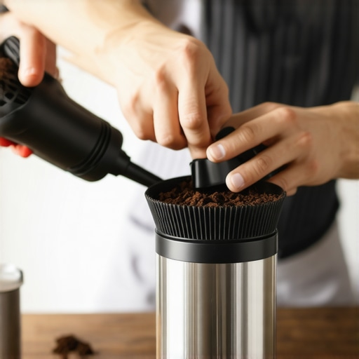 Deep Cleaning a Burr Grinder for Better Flavor A home barista performing weekly maintenance on a coffee grinder to remove stale coffee oils.