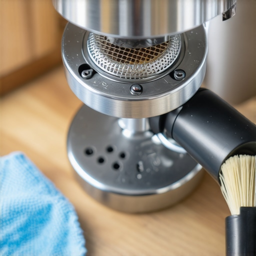 A barista removing a shower screen for maintenance on a home espresso machine