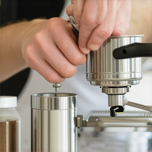 Barista cleaning an espresso machine group head with a brush