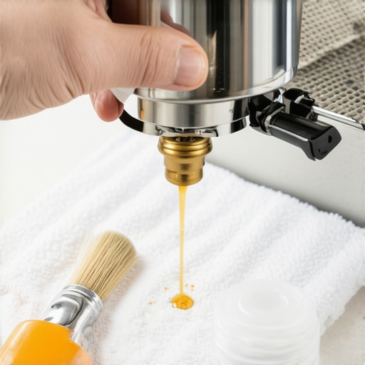 Close up of applying food grade grease to espresso machine components