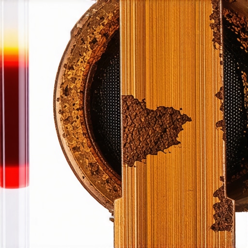 Close up of corroded espresso machine boiler parts and a pH test strip