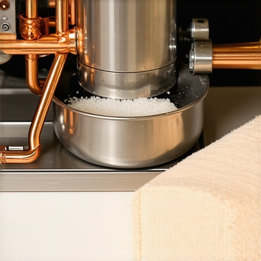 Espresso Machine Internal Maintenance and Scale Inspection Internal view of espresso machine boiler and copper tubing with scale buildup.