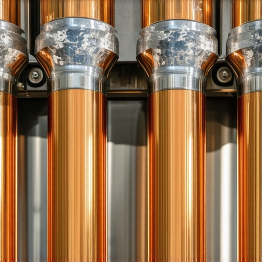 Close-up of mineral scale on espresso machine boiler pipes