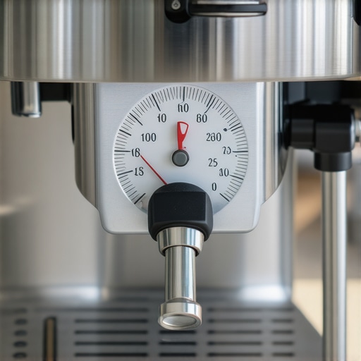 Close-up of an espresso machine pressure gauge showing extraction pressure.