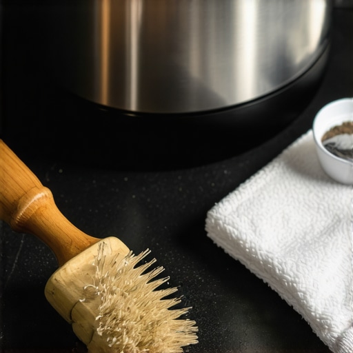A collection of cleaning tools for home espresso machines including brushes and cloths.