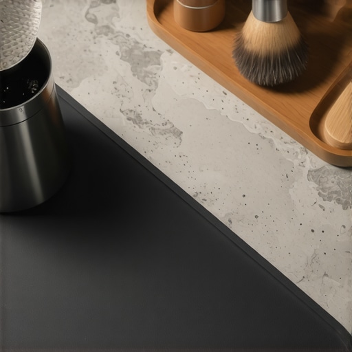 A well-organized home coffee station with barista tools and a protective coffee mat.