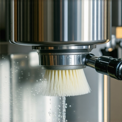 A barista using a brush to clean the group head of a professional home espresso machine