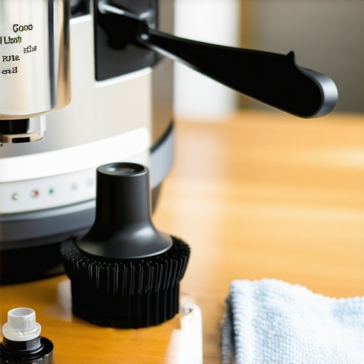 Close-up of espresso machine cleaning tools and food-grade lubricant.
