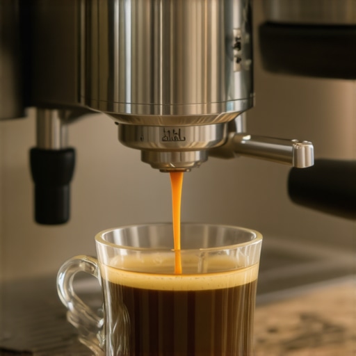 Close-up of espresso flowing from a bottomless portafilter.