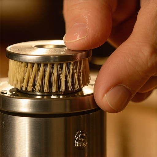 Close-up of cleaning coffee grinder burrs for maintenance
