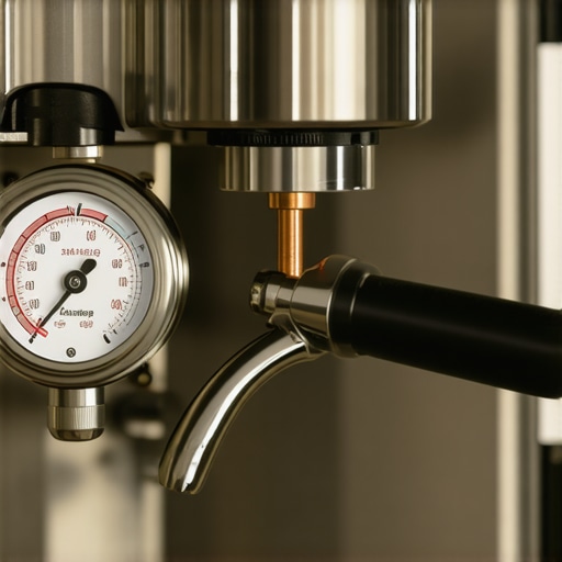 Close up of espresso machine gauge repair with copper tubing