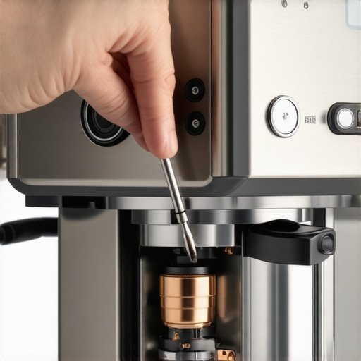 Close up of espresso machine internal components and repair process