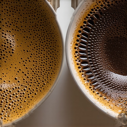 Flat vs Rippled Espresso Puck Texture Close-up comparison of a flat coffee puck and a rippled coffee puck surface
