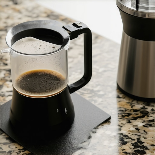 Professional espresso knock box anchored on a non-slip silicone mat on a kitchen counter.