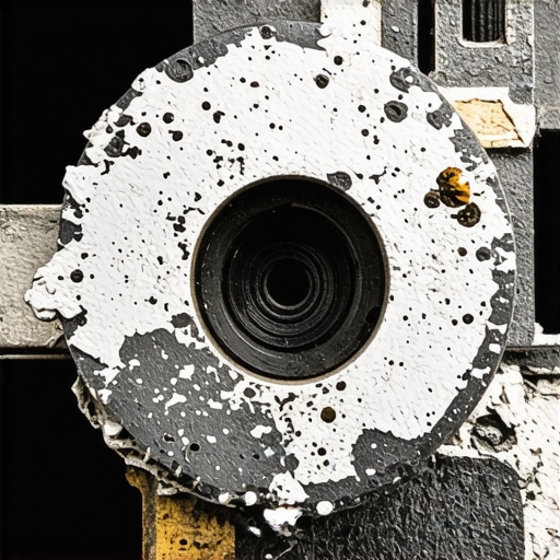 Close-up of white mineral scale on an espresso machine part illustrating the need for descaling.