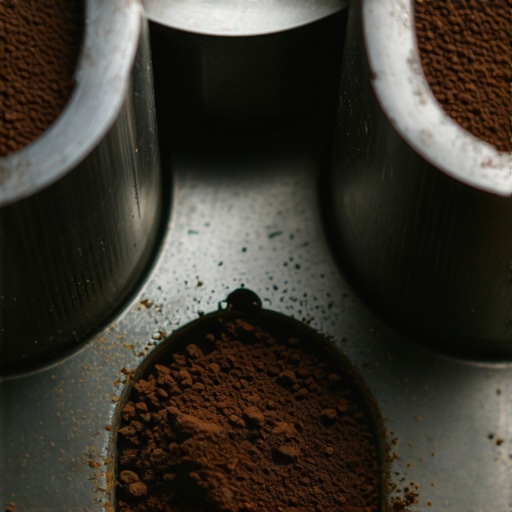 Close up of metal grinder burrs covered in old oily coffee grounds