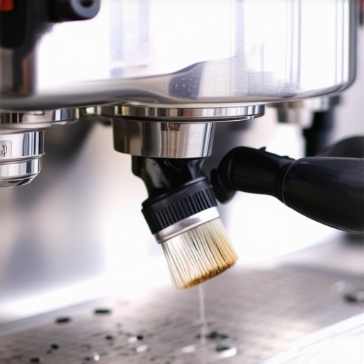 Cleaning the group head of an espresso machine with a brush