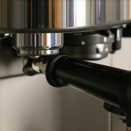 Close-up of espresso machine group head maintenance