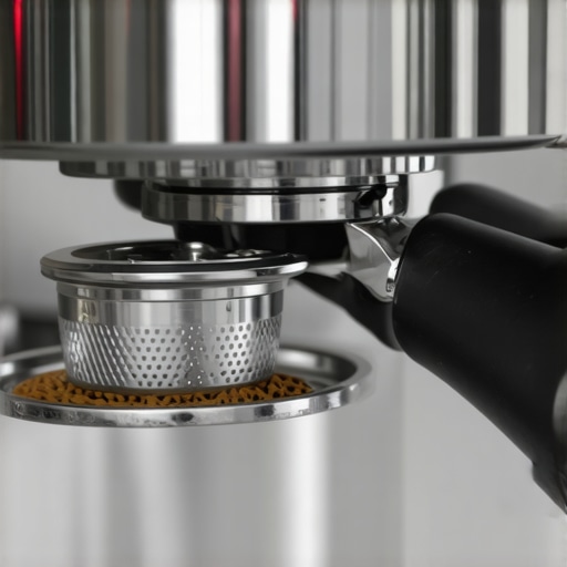 Close up of a dirty espresso machine group head needing maintenance