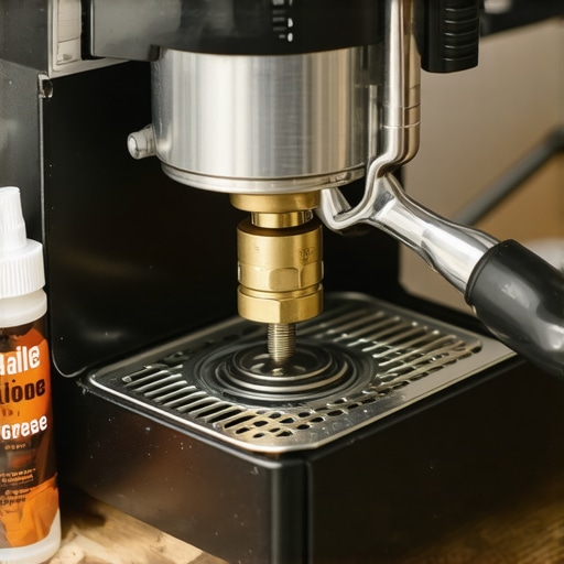 Close-up of repairing a steam wand valve pin with tools and grease.