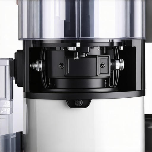 Close up of coffee grinder motor with properly installed sound insulation on the housing walls