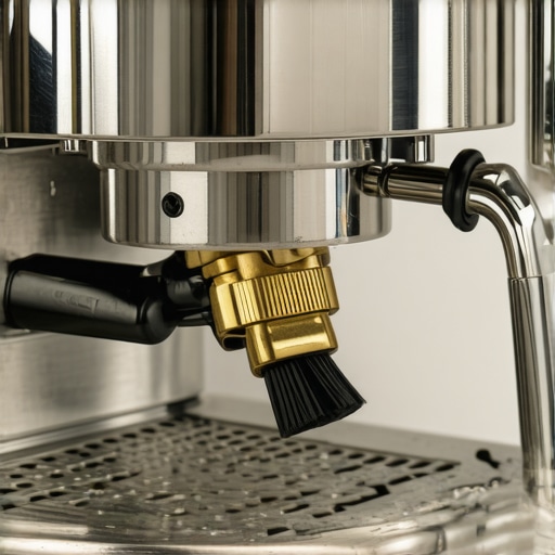 Macro view of food-grade lubricant being applied to the internal brass components of an E61 espresso group head.