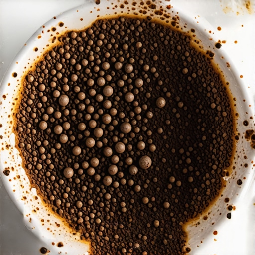 Macro Coffee Ground Texture Close up of coffee grounds clumping inside a portafilter basket.