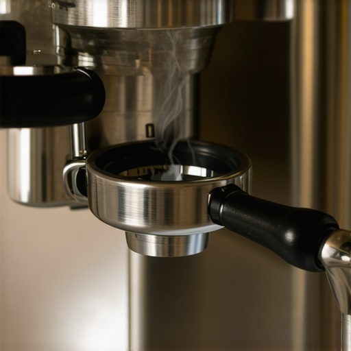 A close up of a manual lever espresso machine group head showing a worn gasket