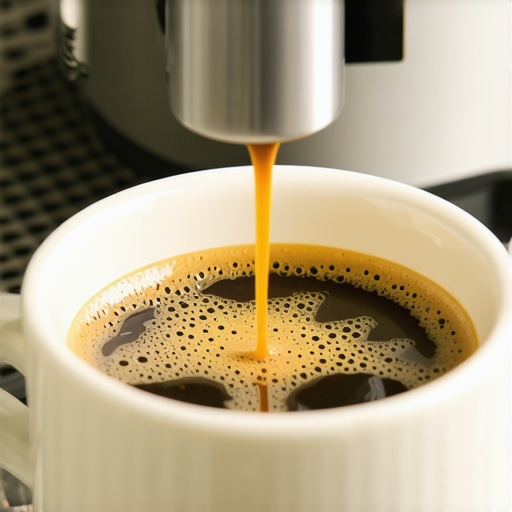 Dark roast espresso flowing from a manual lever machine portafilter into a cup.