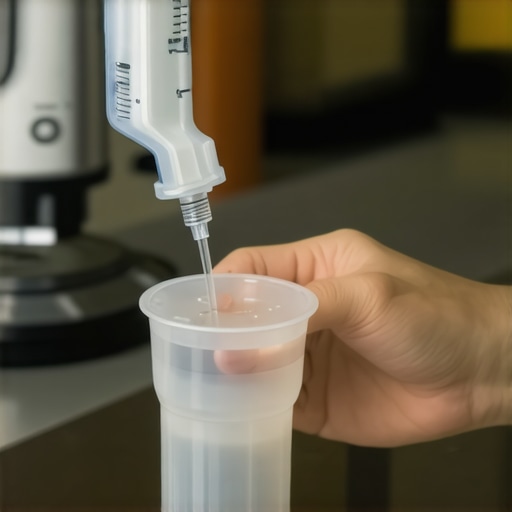Manually priming an espresso pump with a syringe A hand using a syringe to push water into an espresso machine intake tube to clear an airlock.