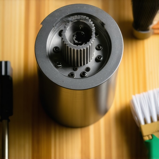 A coffee grinder burr carrier with a black marker line for alignment during a burr swap.