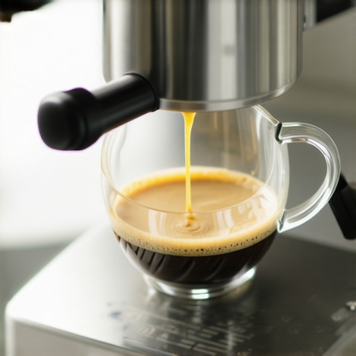 A precision scale measuring water flow from an espresso machine group head