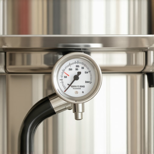 Close-up of an espresso machine pressure gauge indicating a 7-bar extraction