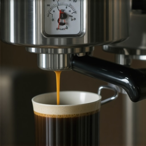 Espresso machine pressure gauge showing 6 bars for a smooth extraction