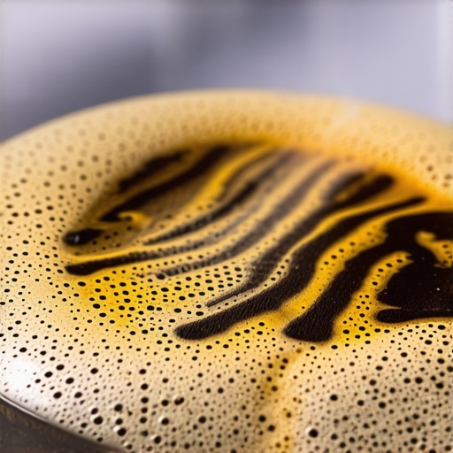 Close up of a syrupy dark roast espresso shot being pulled from a bottomless portafilter with rich crema.