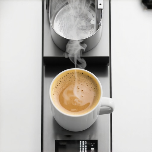 A thin digital scale measuring an espresso shot with tight clearance between the cup and portafilter.