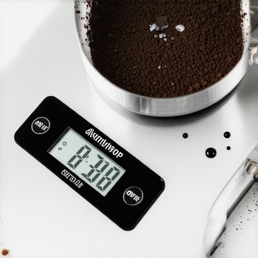 Precision Espresso Scale on Drip Tray A digital coffee scale on an espresso machine drip tray