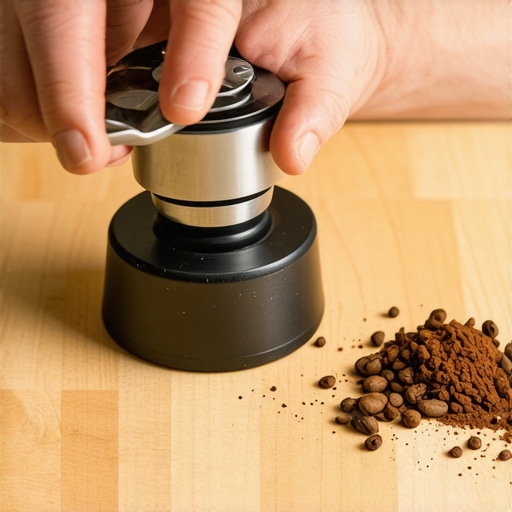 Precision Grinder Burr Alignment Process Close-up of internal flat burrs being adjusted for espresso consistency.