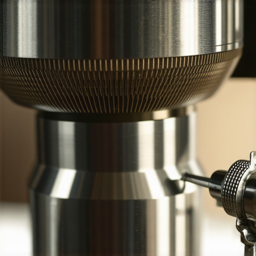 Precision Grinder Burr Alignment Close-up of internal espresso grinder burrs being adjusted for perfect coffee extraction.