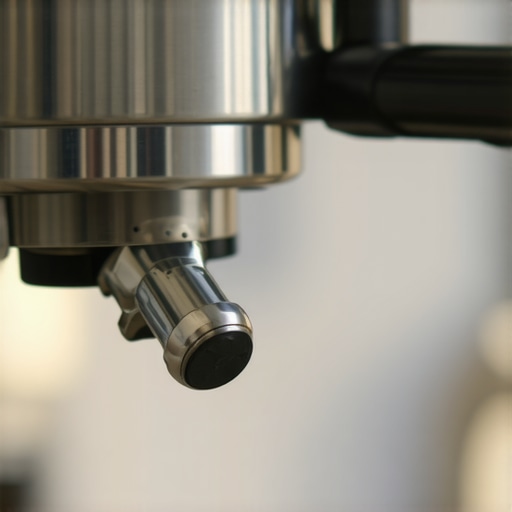 Precision Joystick Steam Valve for Espresso Machines A close-up shot of a modern lever-style steam handle on a professional home espresso machine.