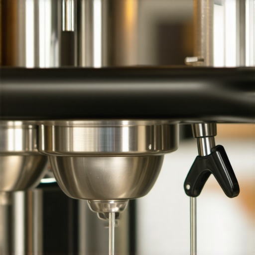 Barista using a WDT tool with thin needles to distribute espresso grounds in a portafilter basket.