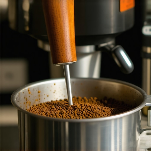 Barista using a WDT distribution tool to break up clumps in coffee grounds for a perfect espresso shot.