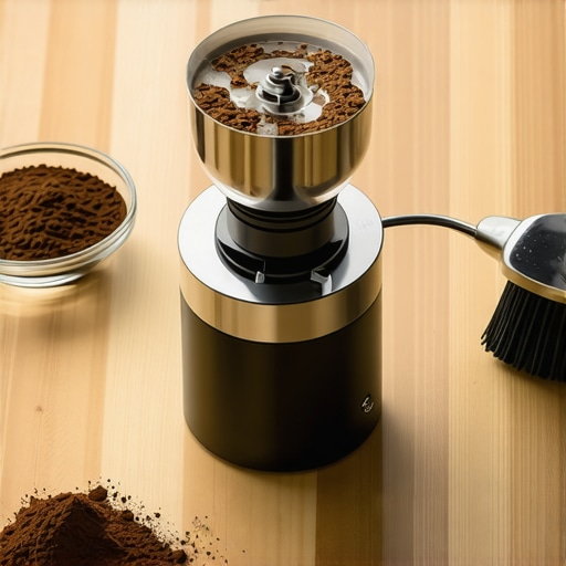 Precision cleaning of coffee grinder burrs Disassembled coffee grinder burrs being cleaned with a brush