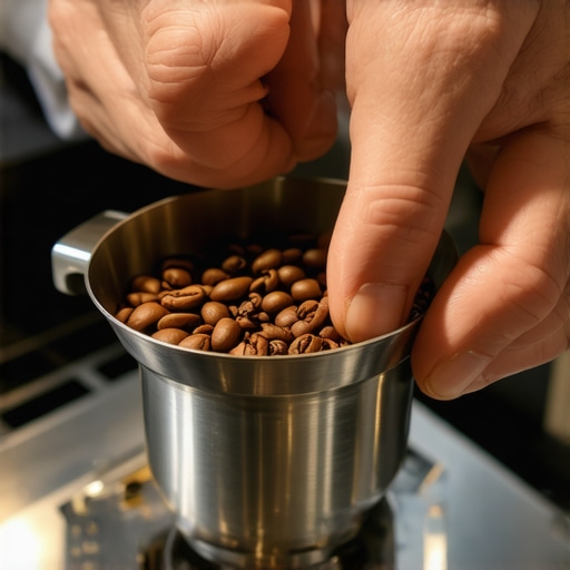 Precision dosing for better espresso extraction Barista pouring weighed coffee beans into an espresso grinder