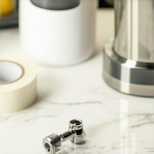 Close-up of an espresso tamper being repaired with PTFE tape to fix a loose handle.
