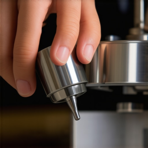 A barista carefully lifting a tamper to avoid a vacuum seal in a portafilter