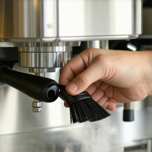 Proactive Espresso Machine Maintenance Barista cleaning an espresso machine group head gasket with a brush