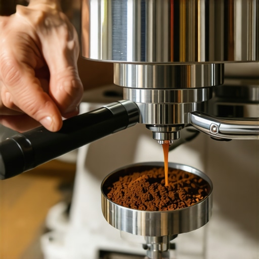 Barista cleaning an espresso grinder chute with a pipe cleaner