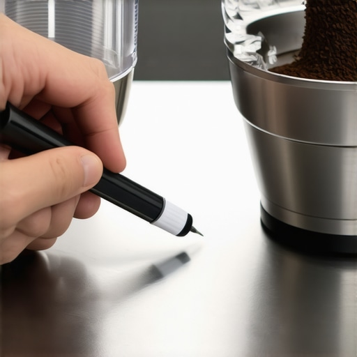 Checking burr alignment on a high-end coffee grinder with a marker to ensure even grinding.